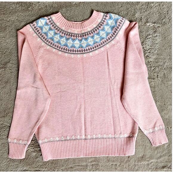 Pendleton Fair Isle Sweater 100% Cotton, Pink Blue, New Womens Sz S - Picture 6 of 8
